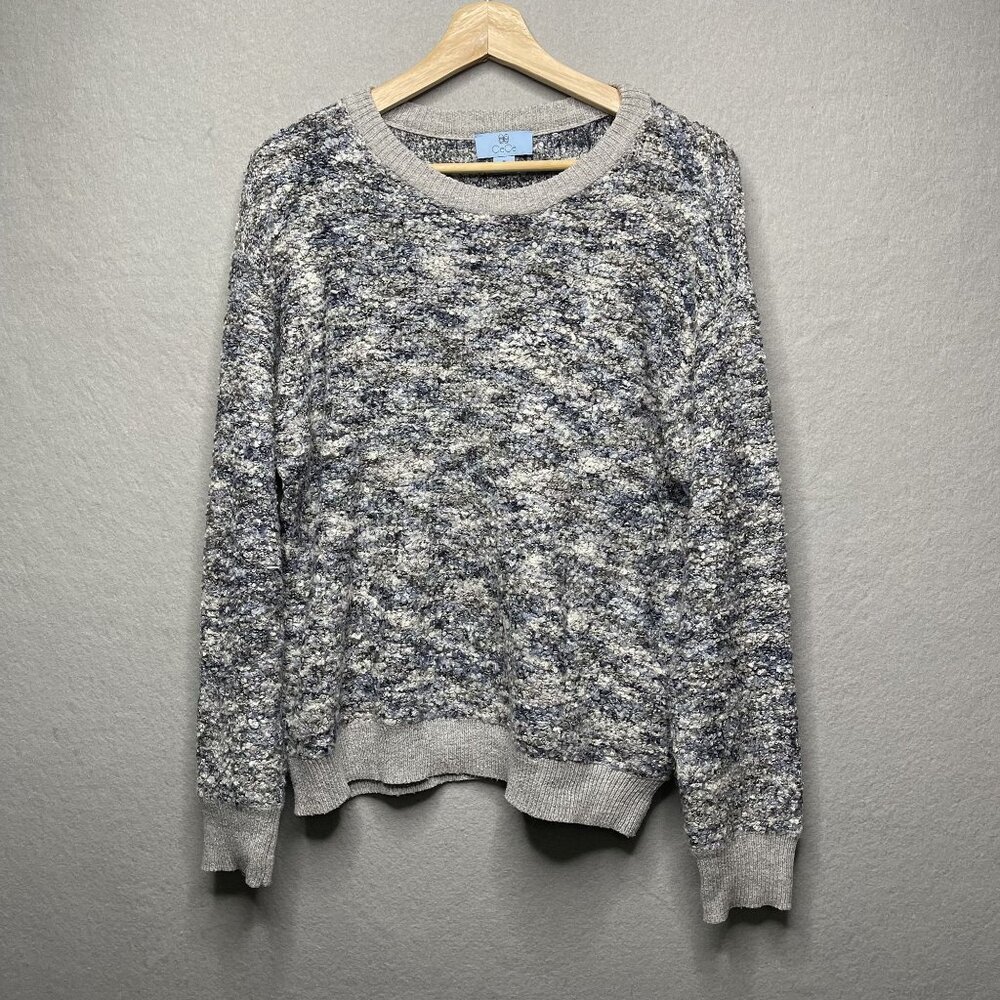 CeCe Womens Marled Knit Sweater Gray White Blue Acrylic Blend Medium